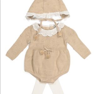 NWT CUPCAKES & CASHMERE sweater romper with matching bonnet and tights 3-6